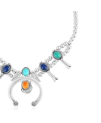 Sterling Silver Multi-Color Gemstone Squash Blossom Necklace, 17 to 20 Inches