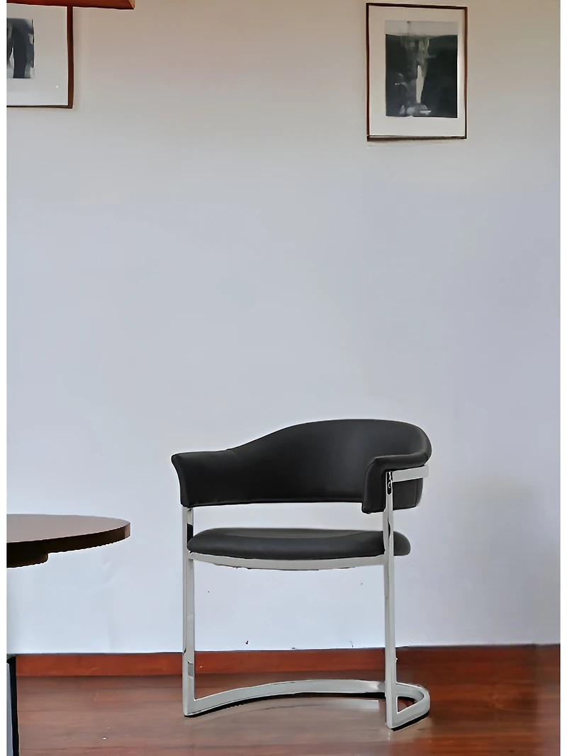 Upholstered Faux Leather Open Back Dining Arm Chair