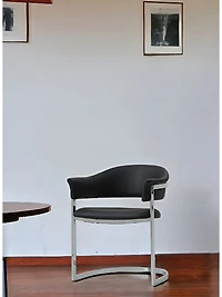 Upholstered Faux Leather Open Back Dining Arm Chair