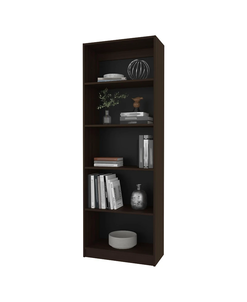 Dam Bookcase with Open Storage and 5 Shelves, Stained Walnut