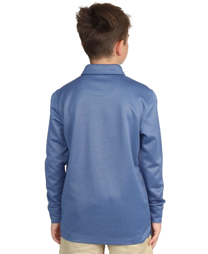 Tailorbyrd Boys Long Sleeve Slate Blue Modal Polo Shirt by