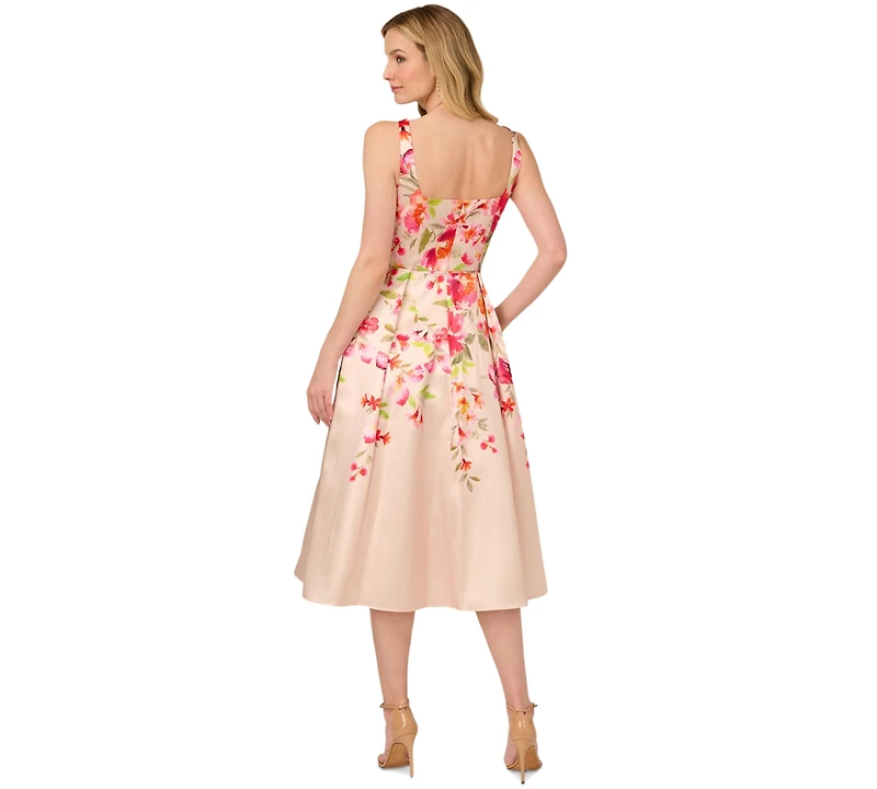 Adrianna Papell Women's Mikado Floral-Print Midi Dress