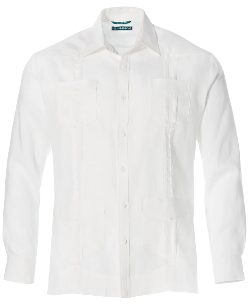 Cubavera Men's 100% Linen Long Sleeve 4 Pocket Guayabera Shirt