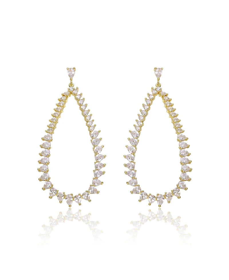 14K Gold Plated Cubic Zirconia Raindrop Front-Facing Hoop Earrings