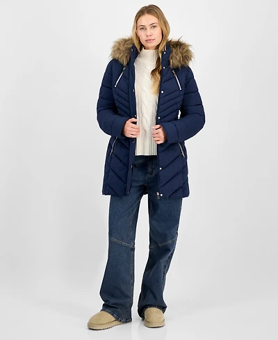 Maralyn & Me Juniors' Faux-Fur Hooded Puffer Coat