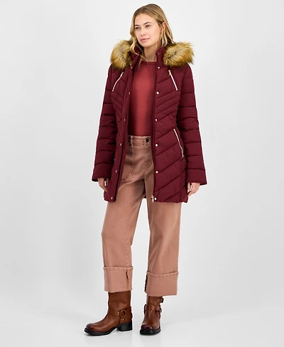 Maralyn & Me Juniors' Faux-Fur Hooded Puffer Coat