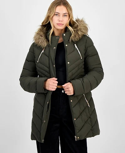 Maralyn & Me Juniors' Faux-Fur Hooded Puffer Coat