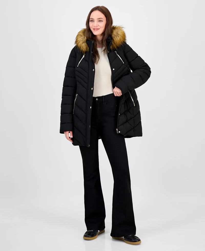 Maralyn & Me Juniors' Faux-Fur Hooded Puffer Coat