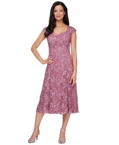 Alex Evenings Womens Sweetheart Neck Lace Sequin Soutache Dress