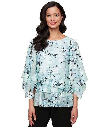 Alex Evenings Women's Printed Layered 3/4-Sleeve Blouse