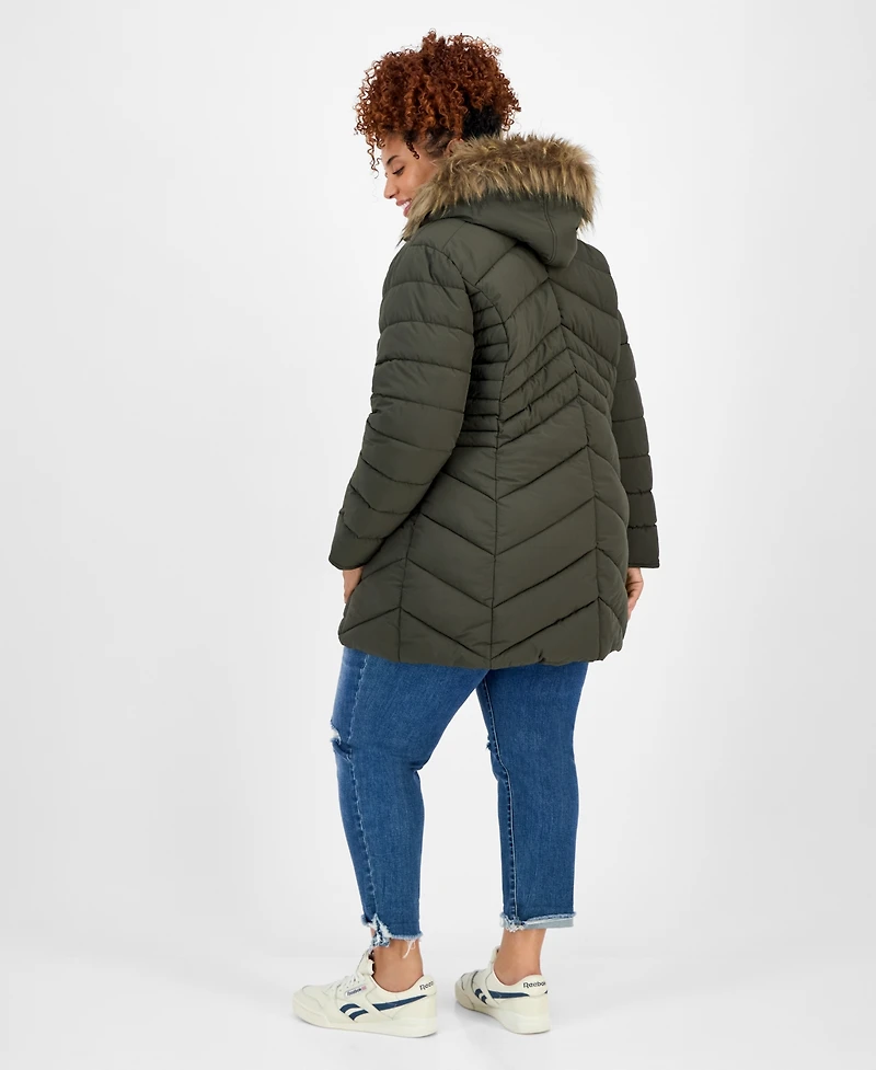 Maralyn & Me Juniors' Plus Size Faux-Fur Hooded Puffer Coat
