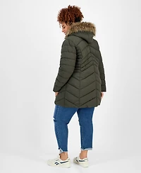 Maralyn & Me Juniors' Plus Size Faux-Fur Hooded Puffer Coat