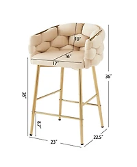 Set of 2 Modern 28 Inch Upholstered Bar Stools with Soft Back Cushion Metal Frame and Footrest for Kitchen Dining or Living Room-The Pop Home