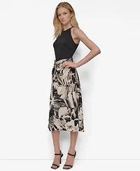 Dkny Women's Mixed-Media Tie-Front Midi Dress
