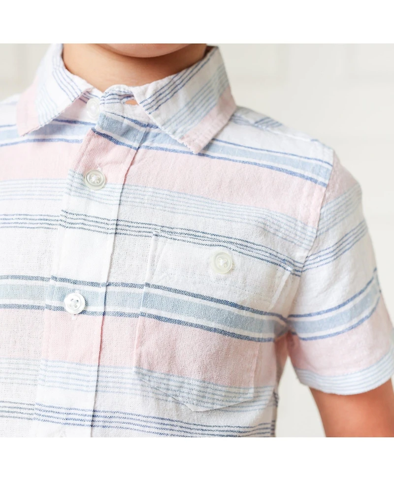 Hope & Henry Boys' Linen Short Sleeve Button Down Shirt, Kids