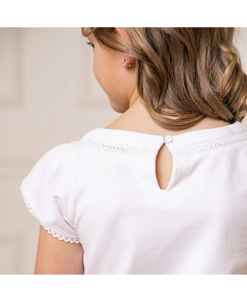 Hope & Henry Girls Organic Short Sleeve Knit Top with Tulip Sleeves