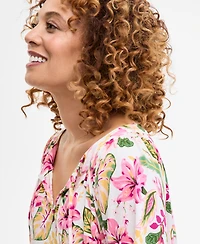 Jm Collection Petite Floral-Print Blouson Top, Exclusively at Macy's