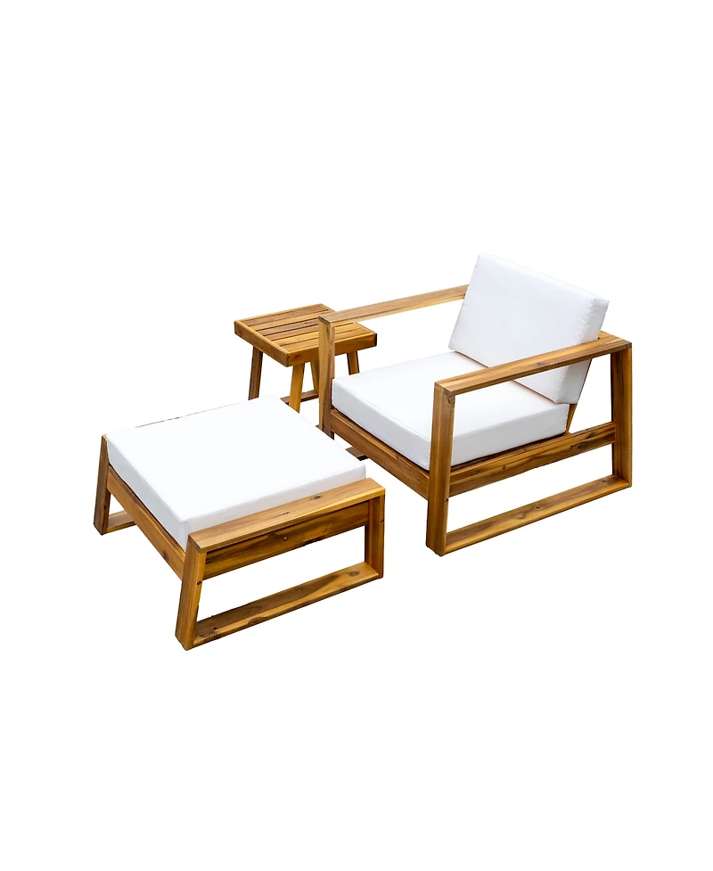 Mondawe Acacia Wood Outdoor Lounge Set - Chair & Ottoman, Perfect for Patios, Balconies, and Gardens