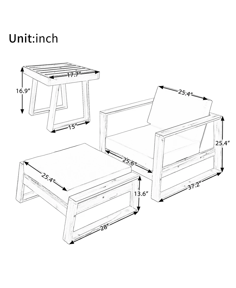 Mondawe Acacia Wood Outdoor Lounge Set - Chair & Ottoman, Perfect for Patios, Balconies, and Gardens