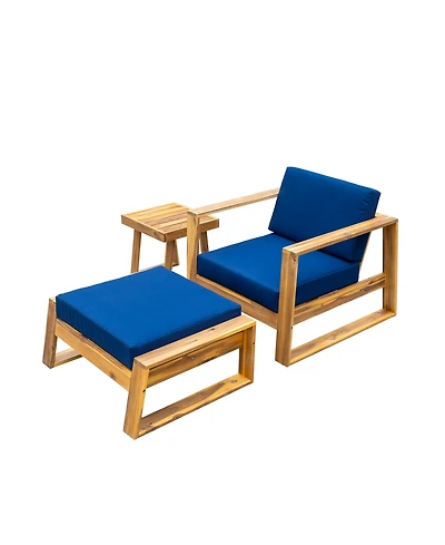 Mondawe Acacia Wood Outdoor Lounge Set - Chair & Ottoman, Perfect for Patios, Balconies, and Gardens