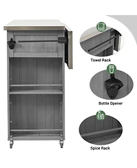 Mondawe Outdoor Kitchen Island Fir Wood Kitchen Island with Stainless Steel Top