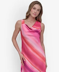 Dkny Petite Printed Cowlneck Sleeveless Midi Dress