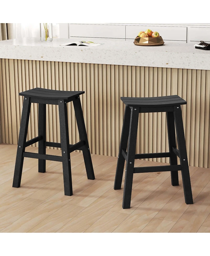 29" Patio Bar Stool Set of 2 with Curved Seat & Footrests for Backyard Outdoor