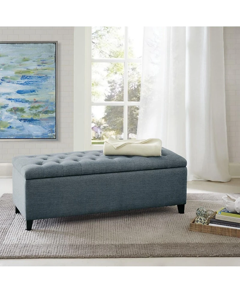 Tufted Upholstered Storage Bench with Button Top and Solid Wood Legs for Bedroom or Living Room Seating Hidden Blanket Organization-The Pop Home