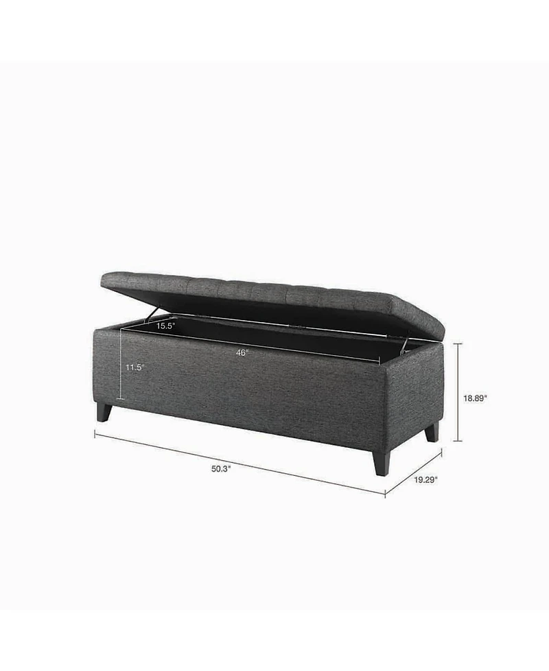 Tufted Upholstered Storage Bench with Button Top, Solid Wood Legs for Bedroom or Living Room, Hidden Blanket-The Pop Home