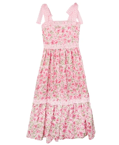 Rare Editions Big Girls Floral and Crochet Trim Maxi Dress
