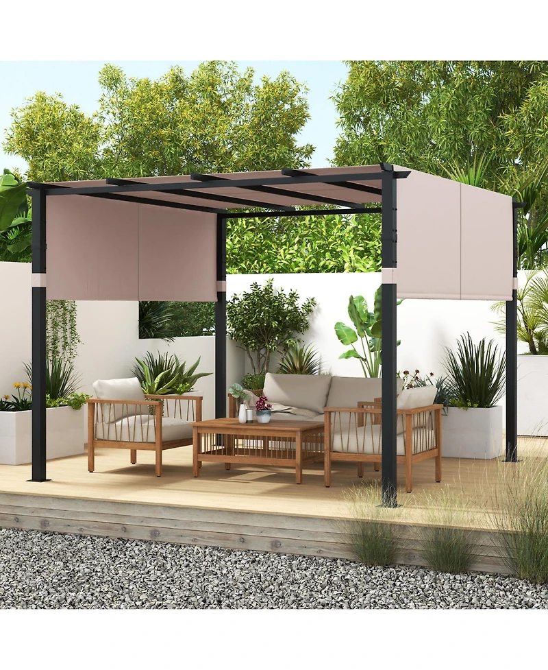 Flat Top Pergola with Retractable Canopy for Garden Pool Porch and Backyard