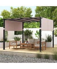 Flat Top Pergola with Retractable Canopy for Garden Pool Porch and Backyard