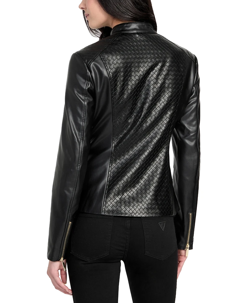 Guess Women's Faux-Leather Basketweave Jacket