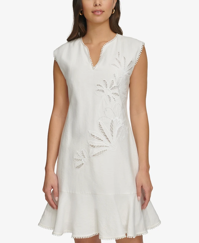 Dkny Women's Embroidered Pom-Pom-Trim Back-Cutout Dress