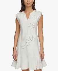 Dkny Women's Embroidered Pom-Pom-Trim Back-Cutout Dress