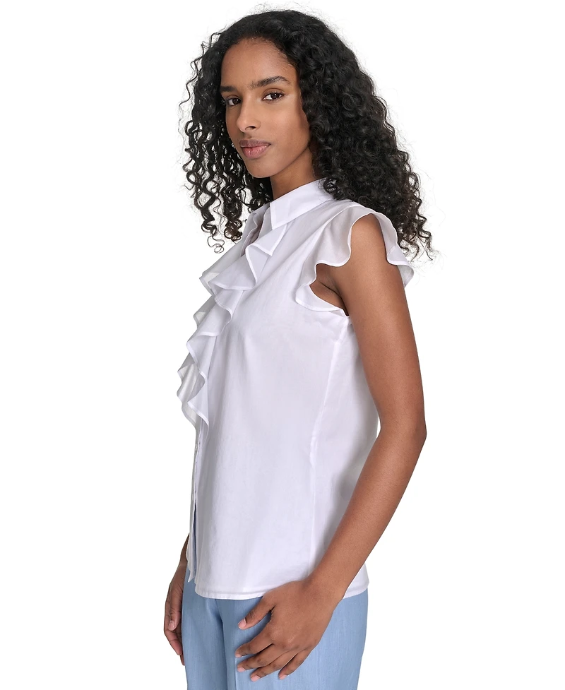 Calvin Klein Petite Ruffled Cotton Top