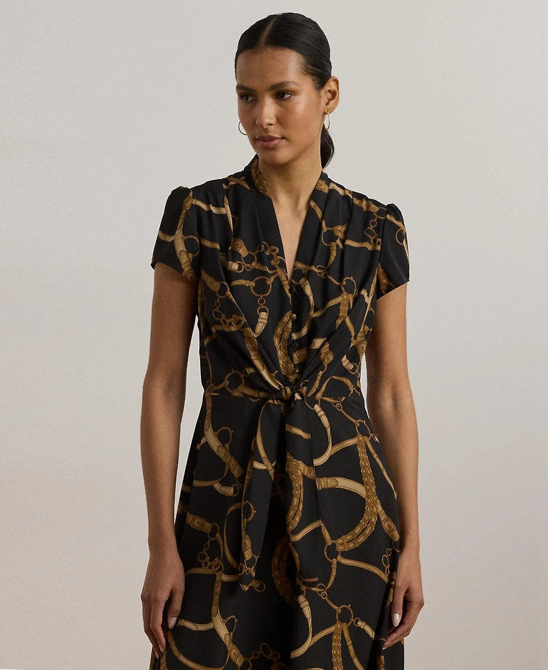 Lauren Ralph Women's Belting-Print Crepe Tie-Front Dress