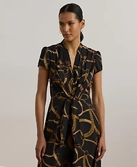 Lauren Ralph Women's Belting-Print Crepe Tie-Front Dress