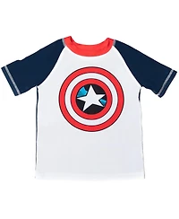 Avengers Boys Captain America Upf 50+ Rash Guard and Swim Trunks Outfit Set