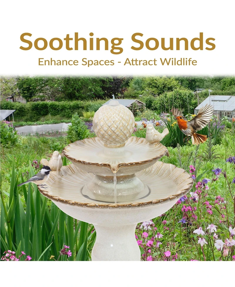 27"H Electric Ceramic 2-Tier Resting Birds Outdoor Water Fountain