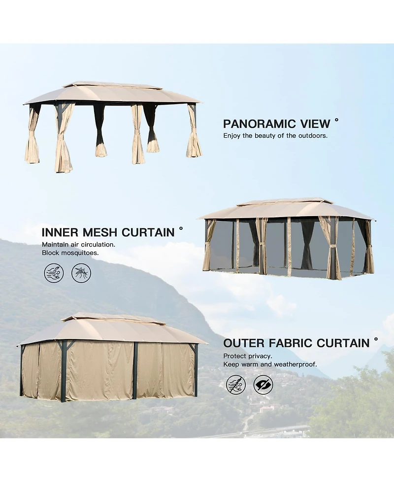 Gazebo 10x20FT, Outdoor with Double Roofs, Privacy Curtains, Mosquito Nettings, Heavy Duty Metal Frame Party Tent Canopy