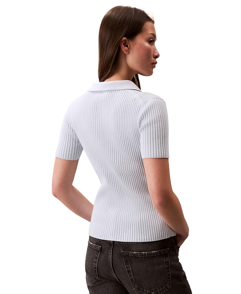 Calvin Klein Jeans Women's Cotton Ribbed Monogram-Logo Polo Top