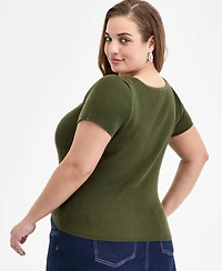 Bar Iii Trendy Plus Size Ribbed Zip-Front Sweater, Exclusively at Macy's