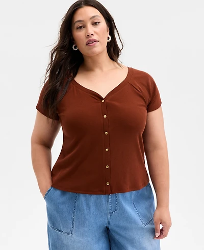 On 34th Trendy Plus Snap-Front T-Shirt, Exclusively at Macy's