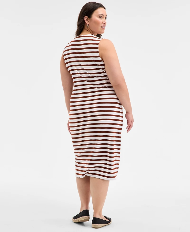 On 34th Trendy Plus Striped Knot-Front Knit Midi Dress