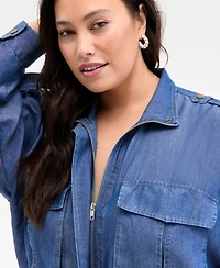 On 34th Trendy Plus Chambray Cropped Jacket, Exclusively at Macy's