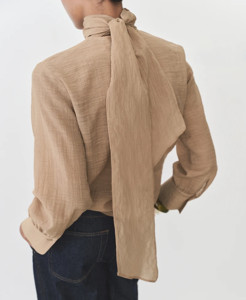 Mango Women's Textured Bow Blouse