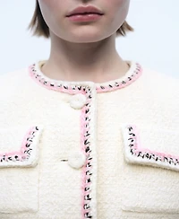 Mango Women's Contrasting Trims Tweed Jacket