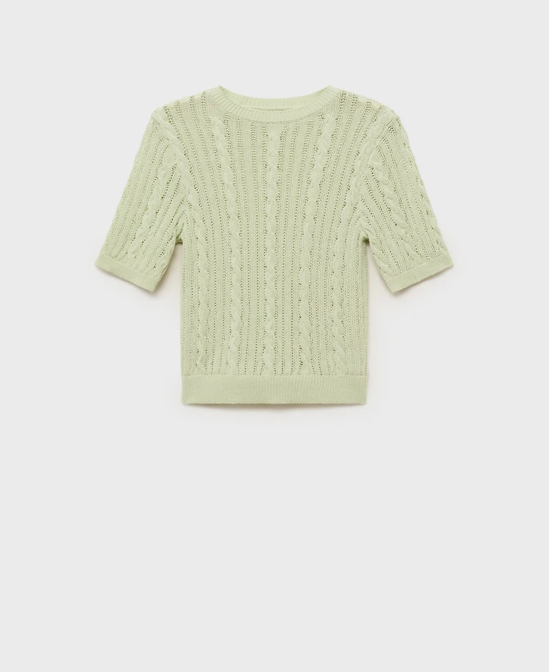 Mango Women's Short Sleeve Cable Knit Sweater