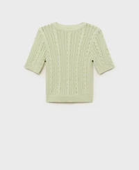 Mango Women's Short Sleeve Cable Knit Sweater